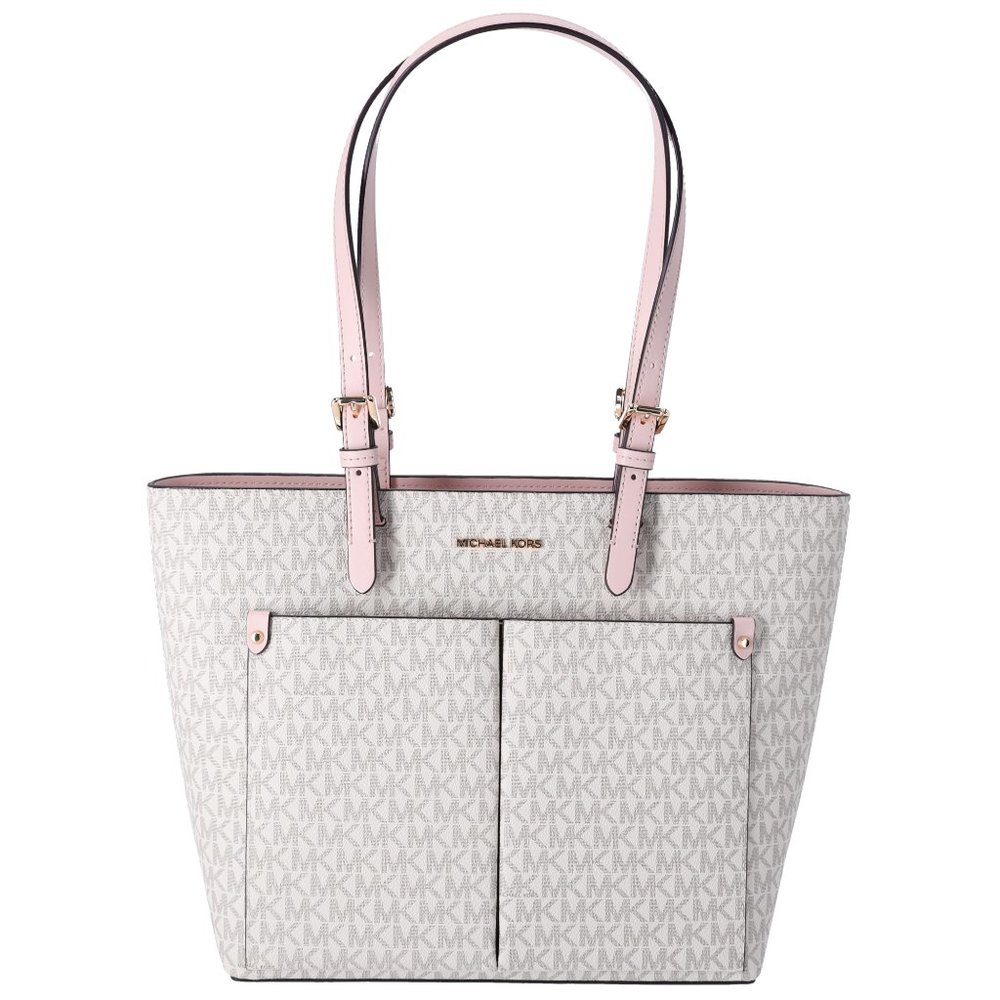 Michael Kors Jet Set Travel Medium Double Pocket Tote Vanilla MK Blush Pink - Picture 3 of 9